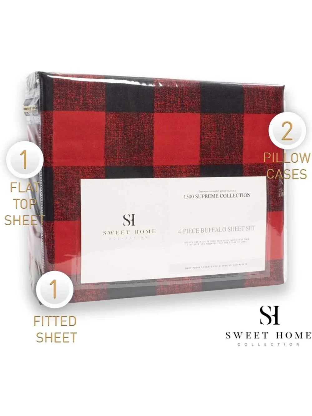 Luxury King Size Buffalo Print Sheet Set - Deep Pocket, Wrinkle-Free Bedding